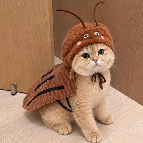 宠物猫咪蟑螂衣服变装节日COS服纯情蟑螂诱惑可调节小狗帽子披风