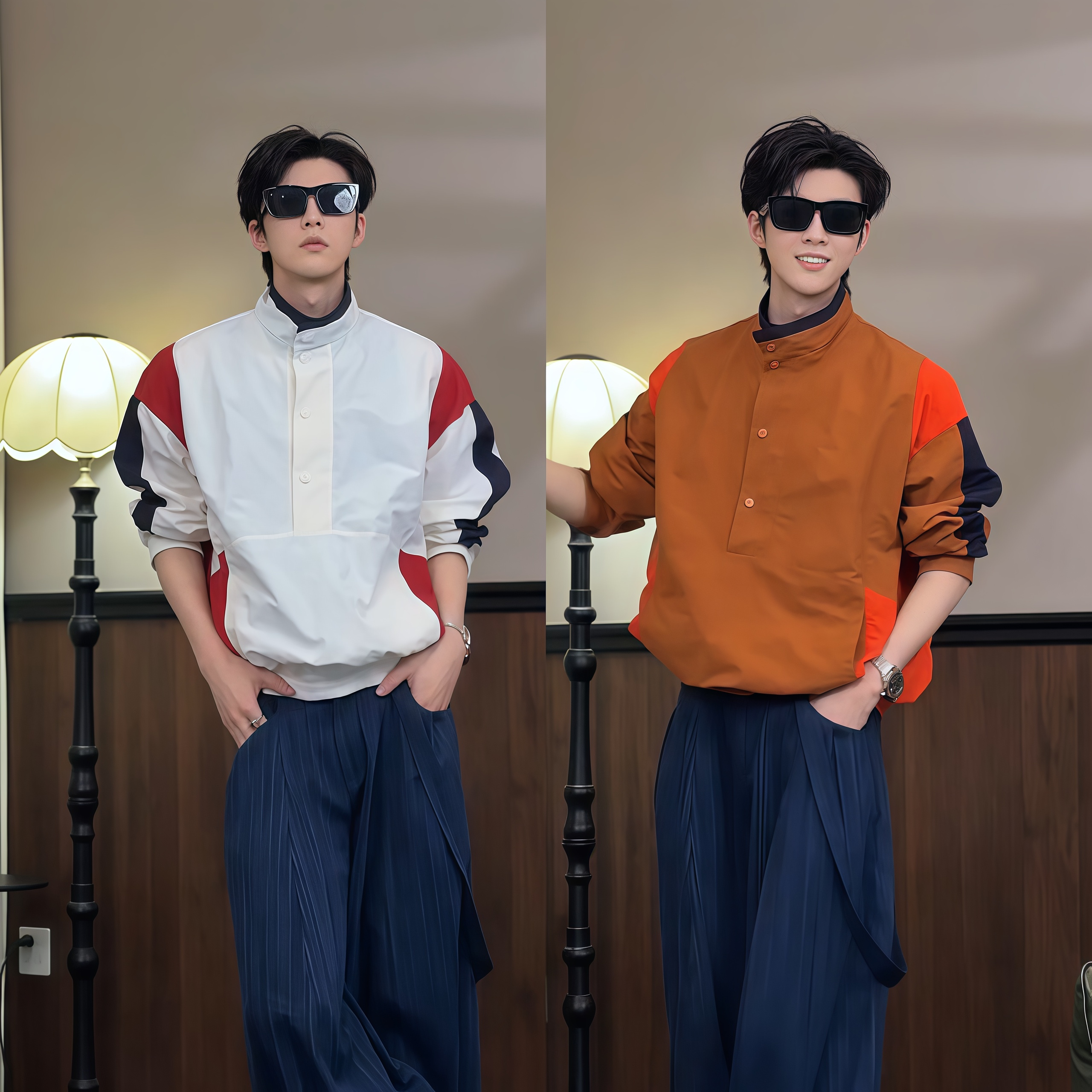 春夏季男士新品美式复古设计感撞色薄款夹克立领时尚百搭外套上衣