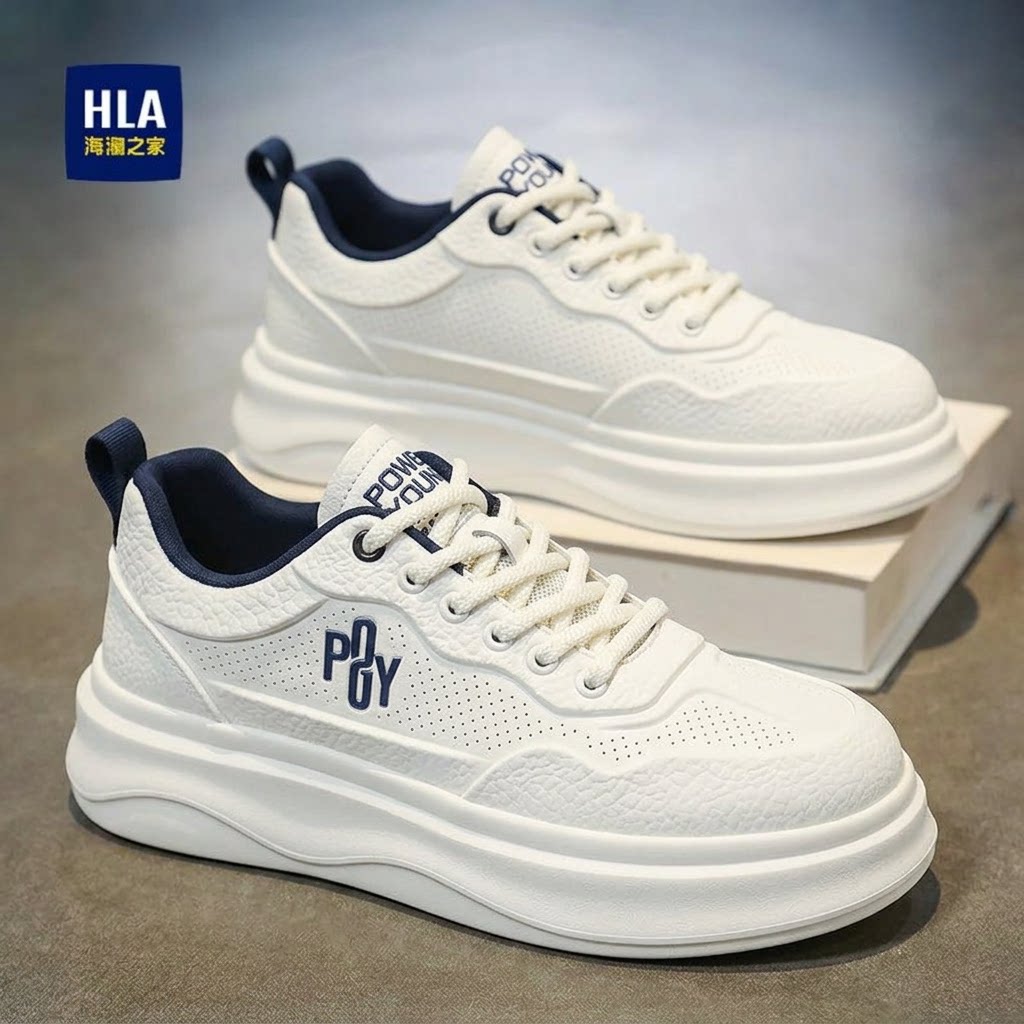 海澜之家男鞋2026新款夏季透气真皮百搭休闲板鞋增高潮流小白鞋男