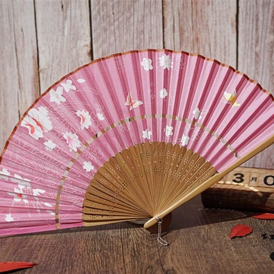 急速发货汉服小巧中国古风女折扇日本日式真丝扇子和风神奈川冲浪