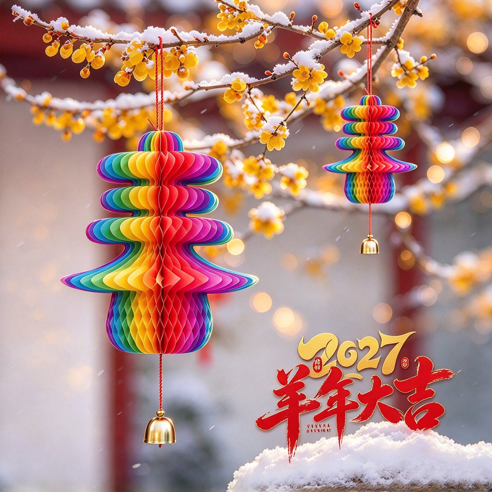 新年立体春字灯笼挂件2027羊年蜂窝球装饰品房门壁挂春节过年布置