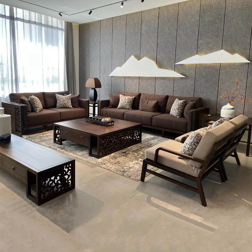 君和新中式黑檀木沙发组合非洲爱里古夷苏木客厅布艺沙发檀风家具