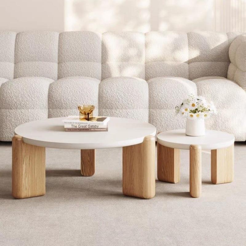 原木奶油风茶几家用实木小桌子小户型现代简约2024新款高级感