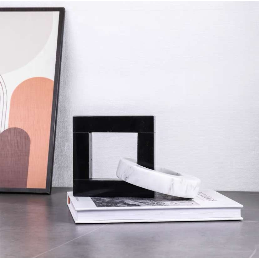 宅寂风创意大理石方圆几何环形摆件现代家居饰品拼接圆环桌面摆设