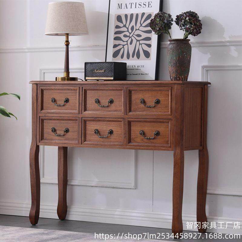 美式复古实木玄关桌家用卧室收纳柜客厅大容量储物柜新中式长条桌