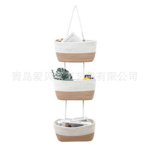 直销3层挂篮棉绳编织壁挂储物篮门挂篮干花书本钥匙杂物收纳