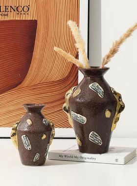 新中式轻奢抽象金耳粗砂陶瓷花瓶售楼处客厅玄关桌面艺术花器摆件