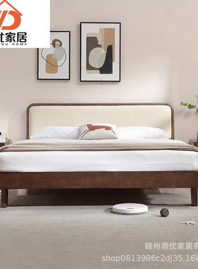 现代简约实木床1.8米双人软靠主卧出租房1.5单人原木小户型北欧床