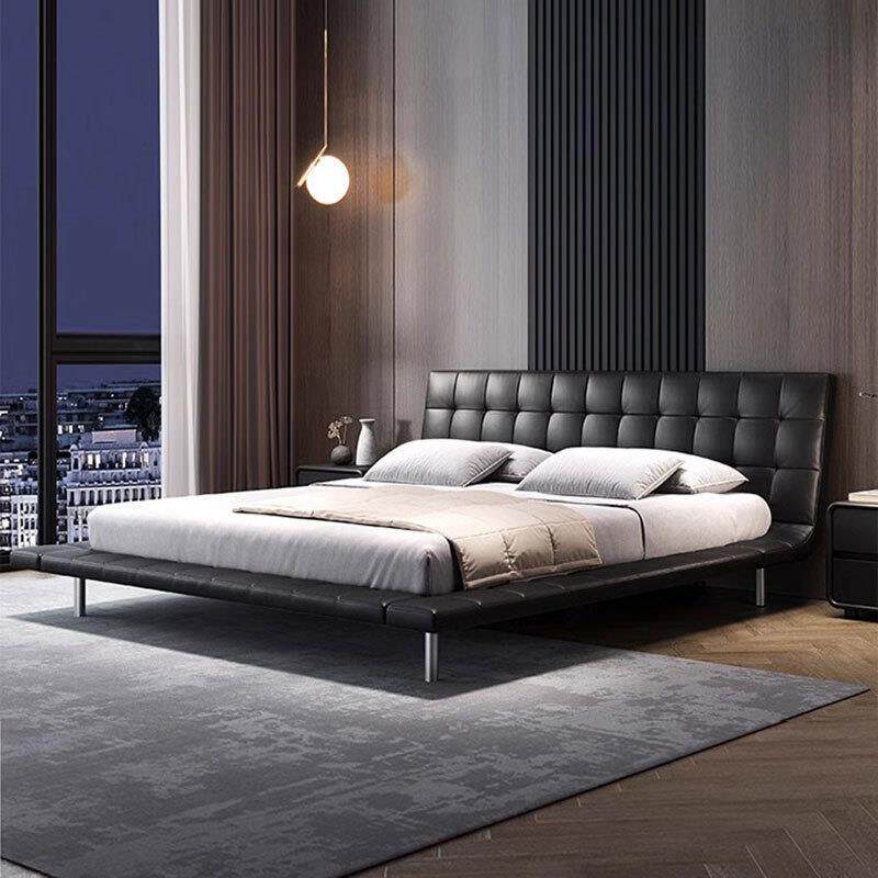意式极简真皮床黑色双人床onda昂达1.8x2米简约现代轻奢主卧大床