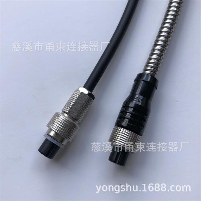 G12航空插头连接线5芯7芯流量计插头金属波纹管12G仪表插头连接器
