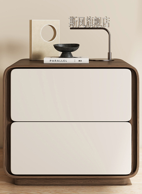 2024新款轻奢高级感意式极简木纹现代简约床头柜创意小边几替代品