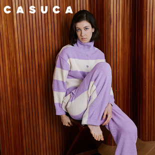 CASUCA格林假日条纹家居服冬季加厚单边绒睡衣情侣慵懒风新年礼物