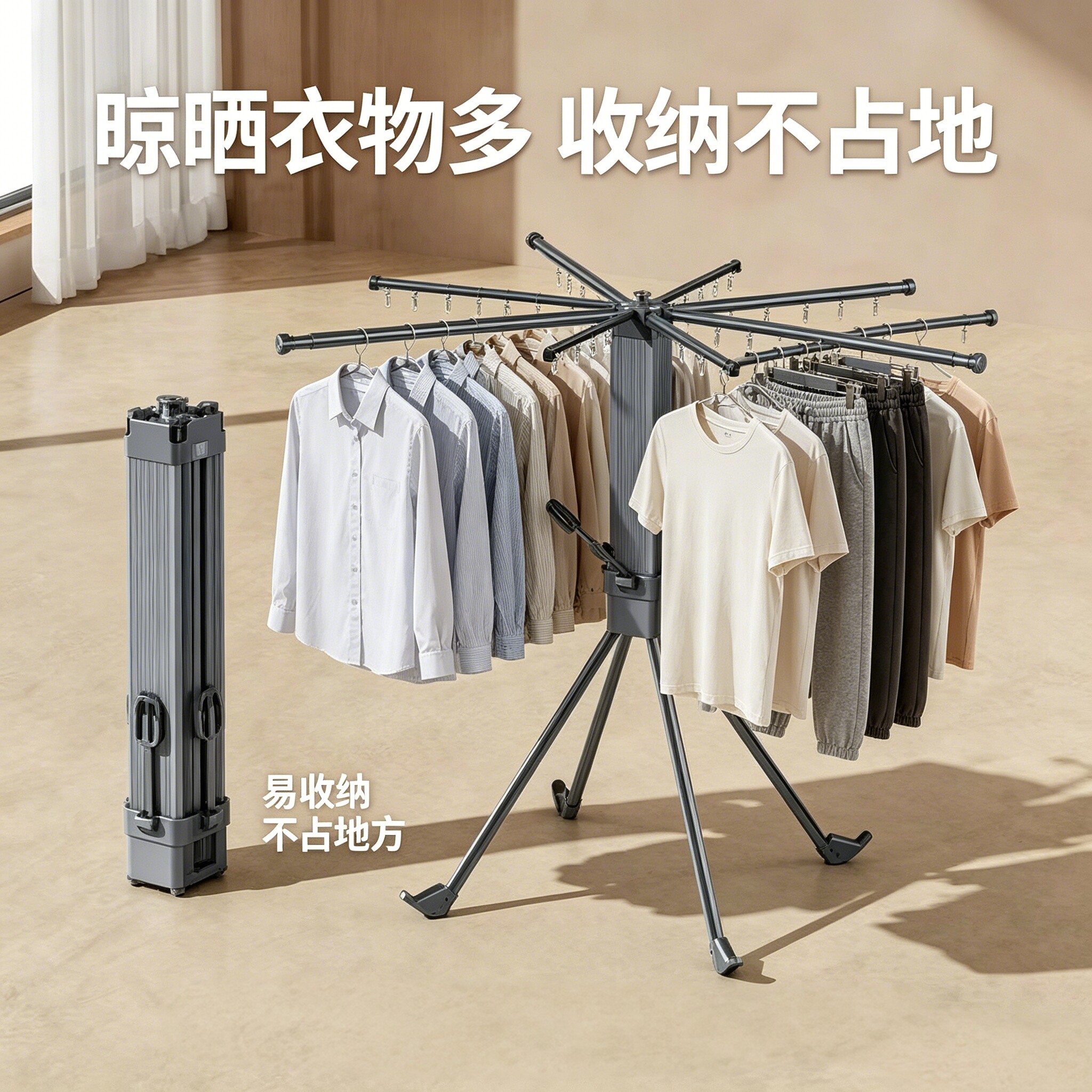 折叠衣架落地挂衣家用晒衣神器