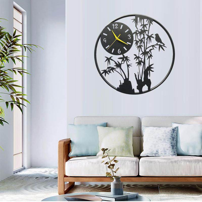 黑色创意挂钟墙贴竹子贴纸平面瓷砖贴书房卧室客厅沙发背景钟表贴