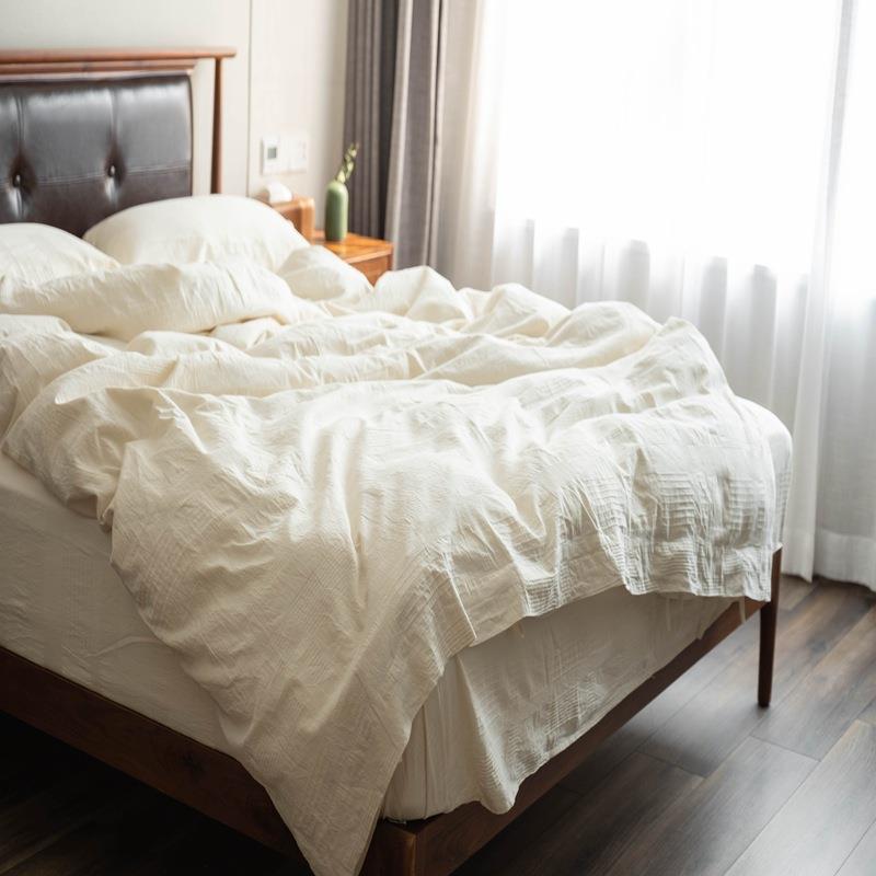 a类日式白色四件套全棉纯棉原棉提花床单被套三件套高端民宿床品