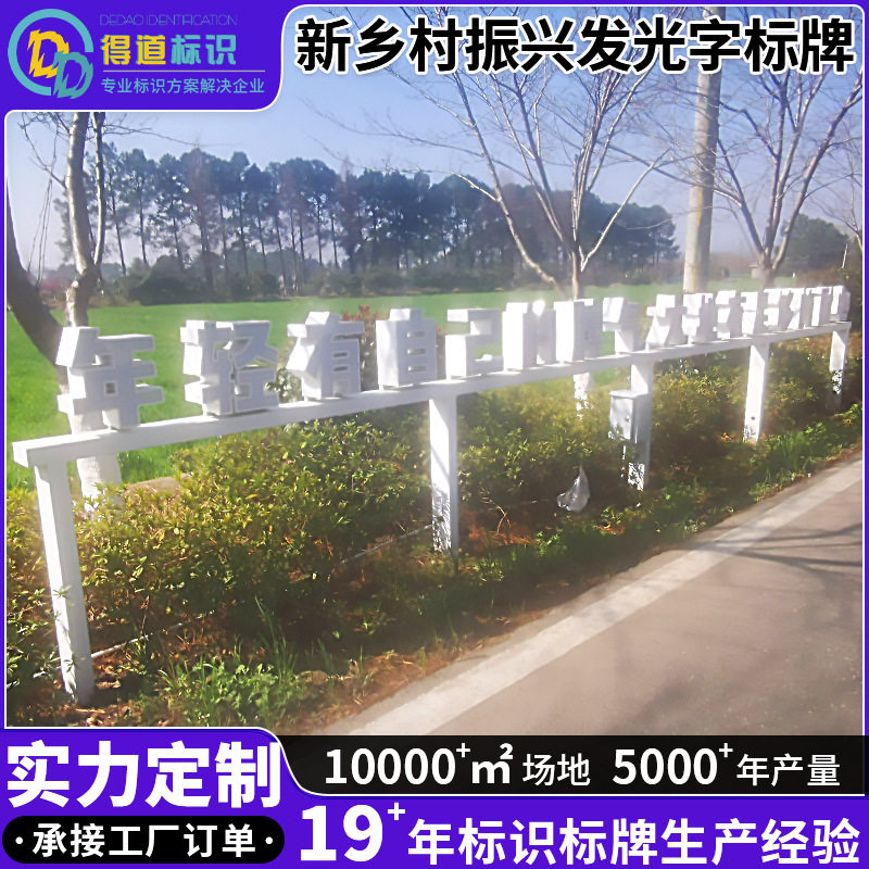 新乡村振兴标牌标识发光字不锈钢双面立体字落地斜坡烤漆字景观字