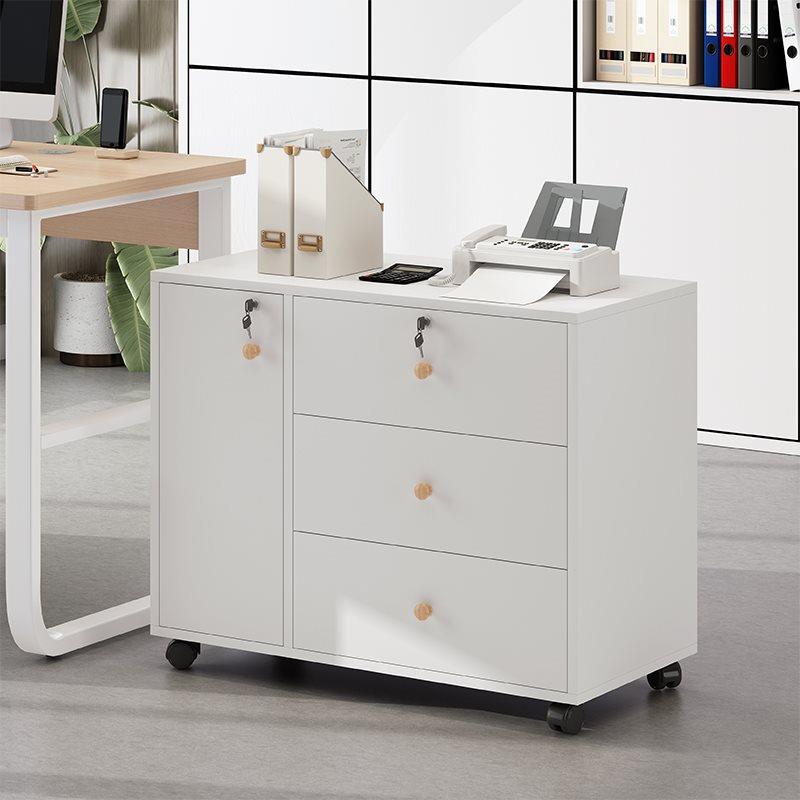 书桌旁小书架可移动置物柜带轮小型落地小书柜桌下三抽屉收纳柜子