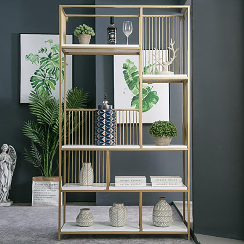 金色铁艺置物架办公室创意隔断书柜商场落地实木收纳展示柜