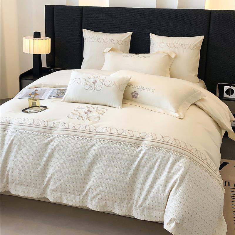 秋冬新款全棉轻奢风刺绣四件套床单被套匹马棉长绒棉套件贸易