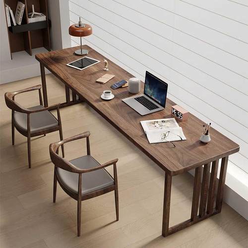 现代简约全实木长条学习桌书房办公室电脑桌书桌客厅家用桌椅组合