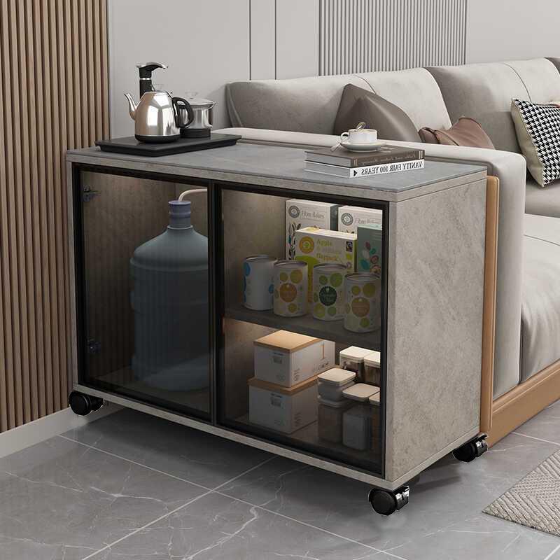 轻奢岩板沙发边柜小户型边几客厅茶水角柜玻璃门储物柜边柜