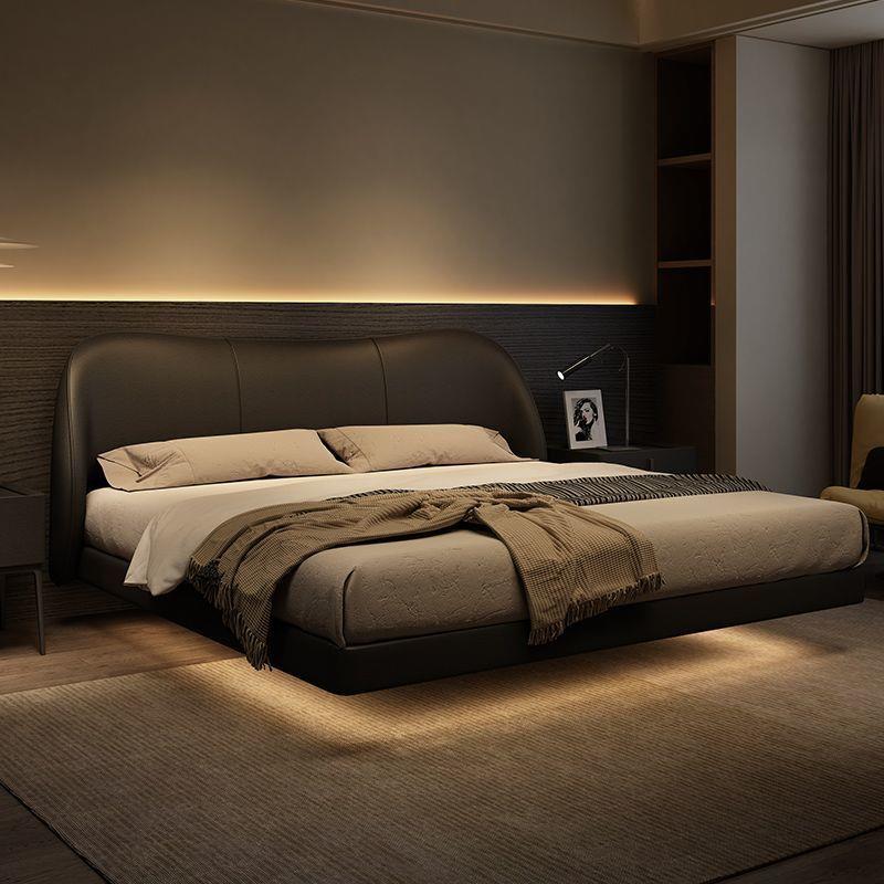 意式极简悬浮真皮床黑色2023年新款轻奢现代简约主卧软包双人婚床