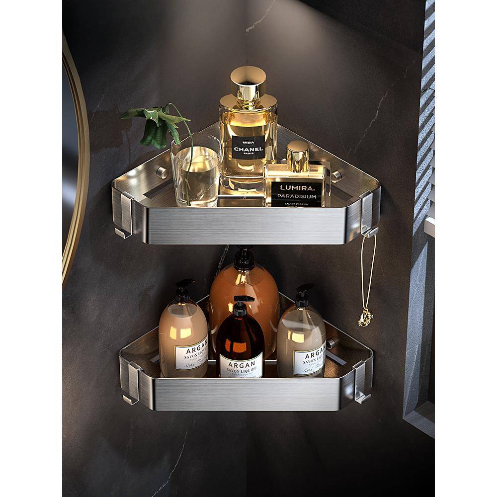 浴室置物架免打孔304不锈钢卫生间三角架淋浴转角拉丝收纳三脚架