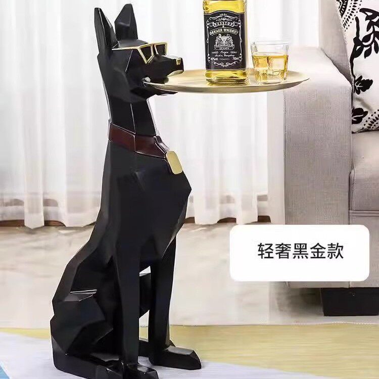 客厅落地大型摆件绅士犬狗轻奢迎宾托盘玄关艺术高级感家居装饰品