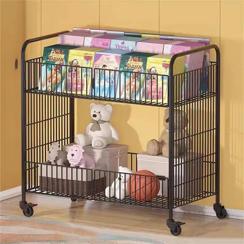 可移动书架置物架儿童玩具收纳架落地简易书柜多层家用小推车带轮