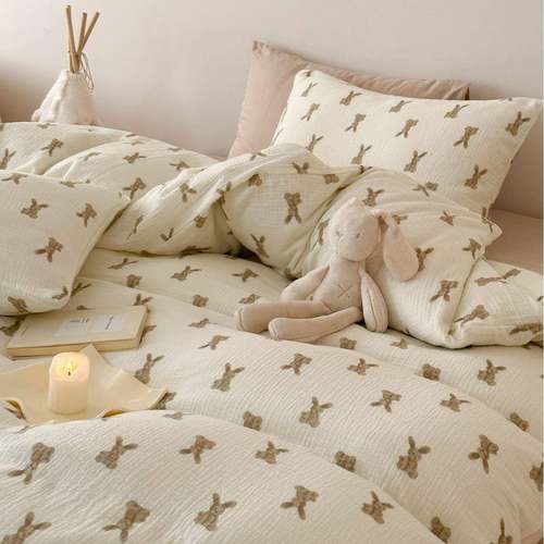 绉纱双层纱碎花简单款新品儿童学生宿舍上下铺夏季裸睡床品四件套