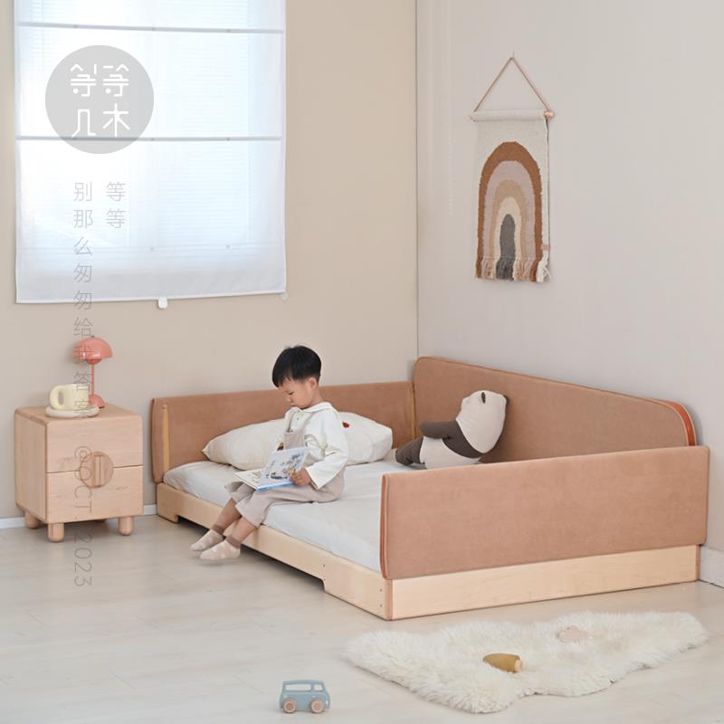 I1浮空地板床实木儿童床地板床蒙氏床地台床带护栏可加