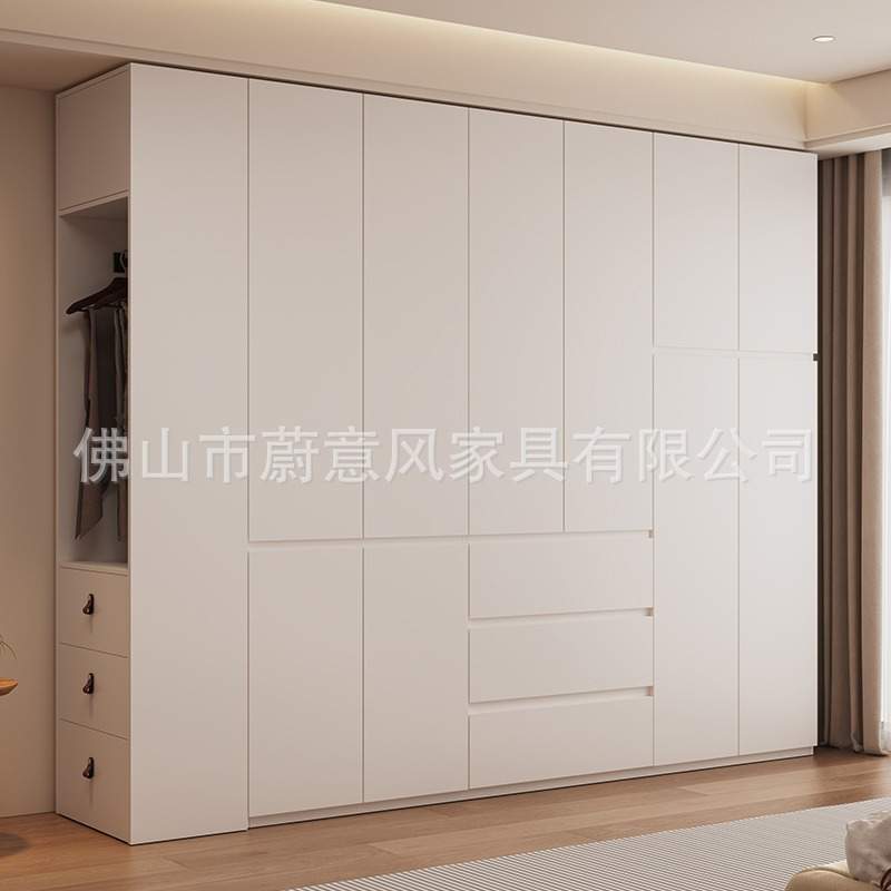 暖白色橡木实木衣柜卧室家用柜子FAS级婴儿可用大容量组装衣橱