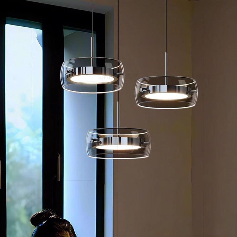 餐厅吊灯现代简约餐桌灯高级感轻奢极简玻璃三头吧台饭厅中山灯具