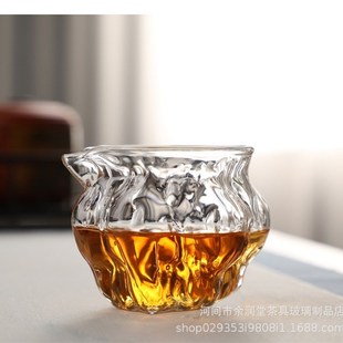 家用功夫茶具高m硼硅玻璃核桃纹公道杯优质耐热玻璃茶海分茶 日式