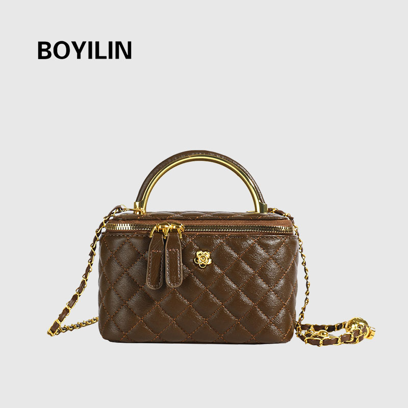 小香风菱格链条盒子包女