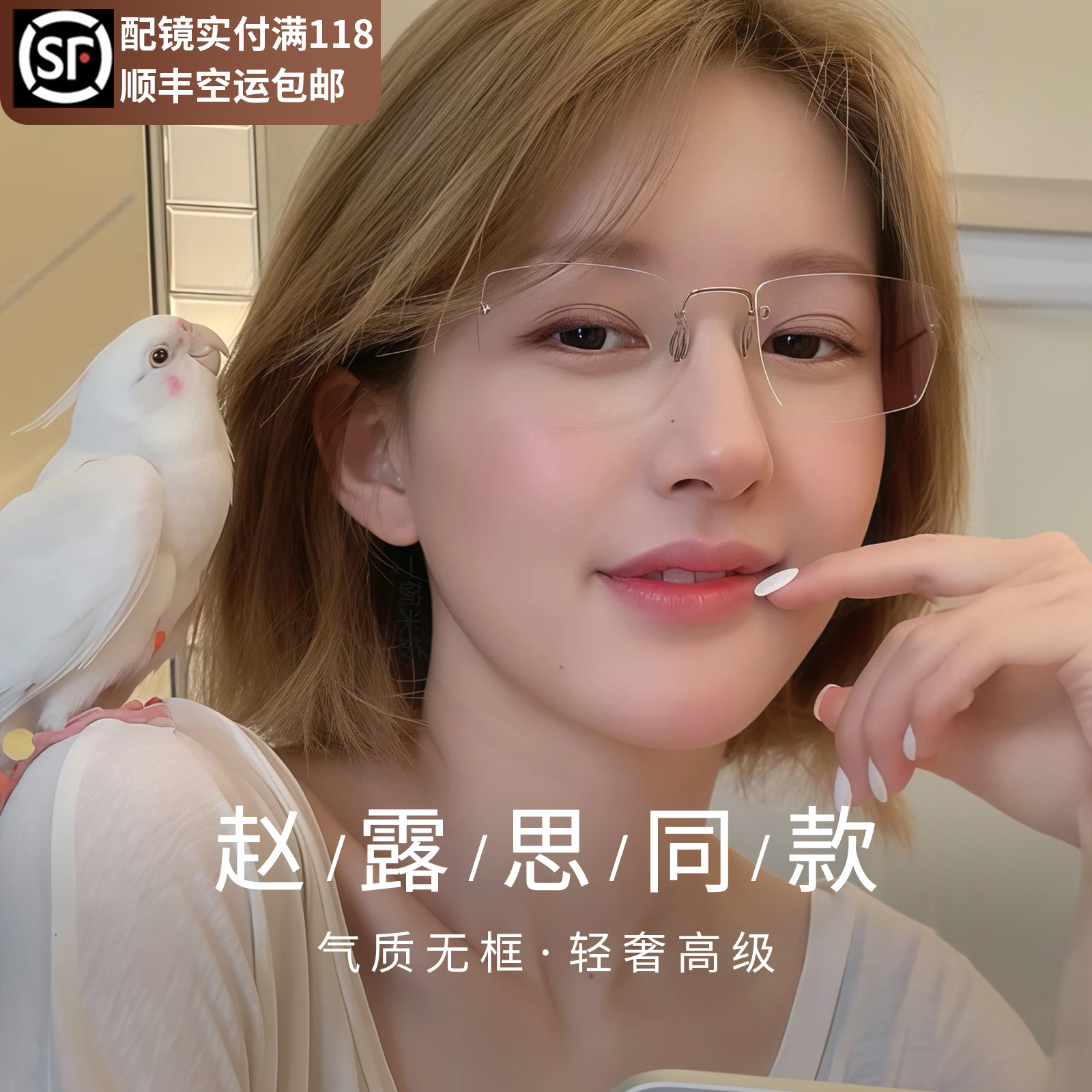 赵露思同款超轻纯钛无边框眼镜女