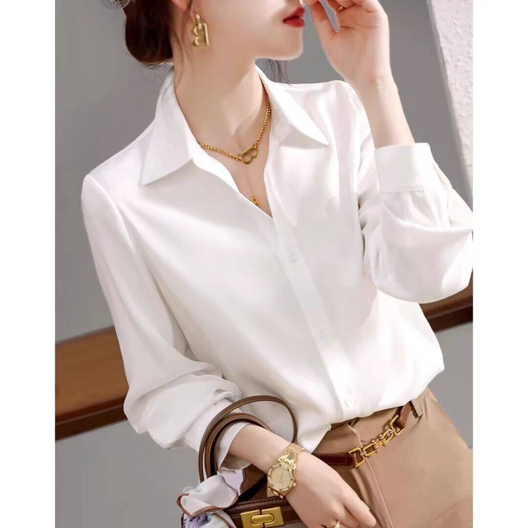 白衬衫女春经典基础款三醋酸长袖衬衫