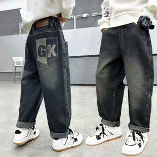 今年流行爆款 秋冬儿童一体绒直筒男孩2025新款 子牛仔裤 男童加绒裤