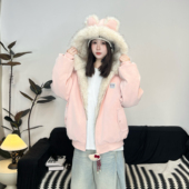 日系奶油风爆款 座山雕棉衣外套冬季 加绒加厚保暖男女PU皮棉服情侣