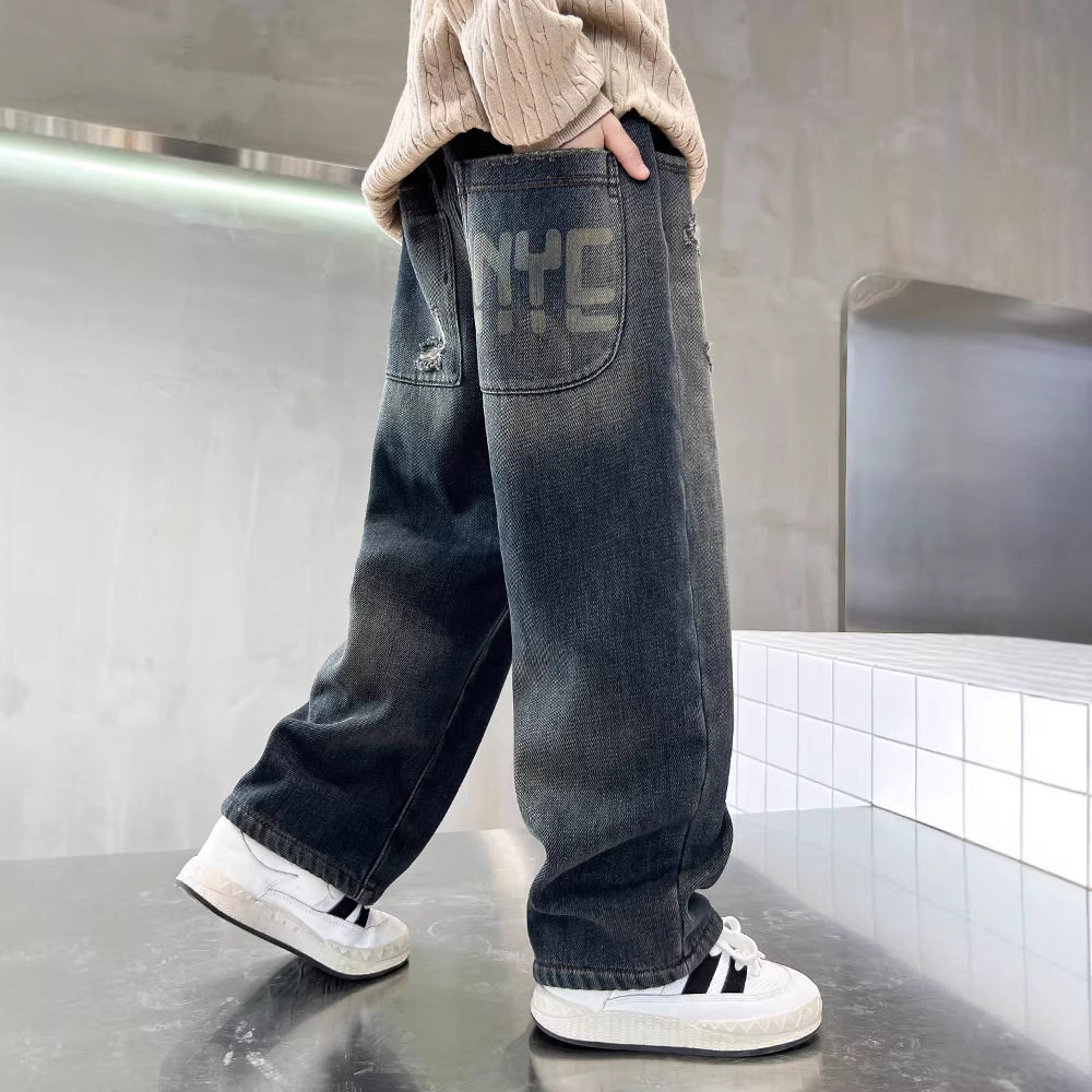 男童春季裤子2026新款中大童酷帅男孩春季阔腿裤儿童春秋款牛仔裤