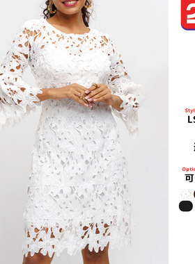 2026夏新款欧美女装亚马逊连衣裙民族风蕾丝花气质小香风裙子