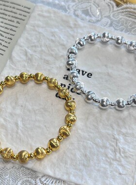 实心猫眼珠子手链拉丝银镭射串珠轻奢小众高级感设计手饰首饰女生