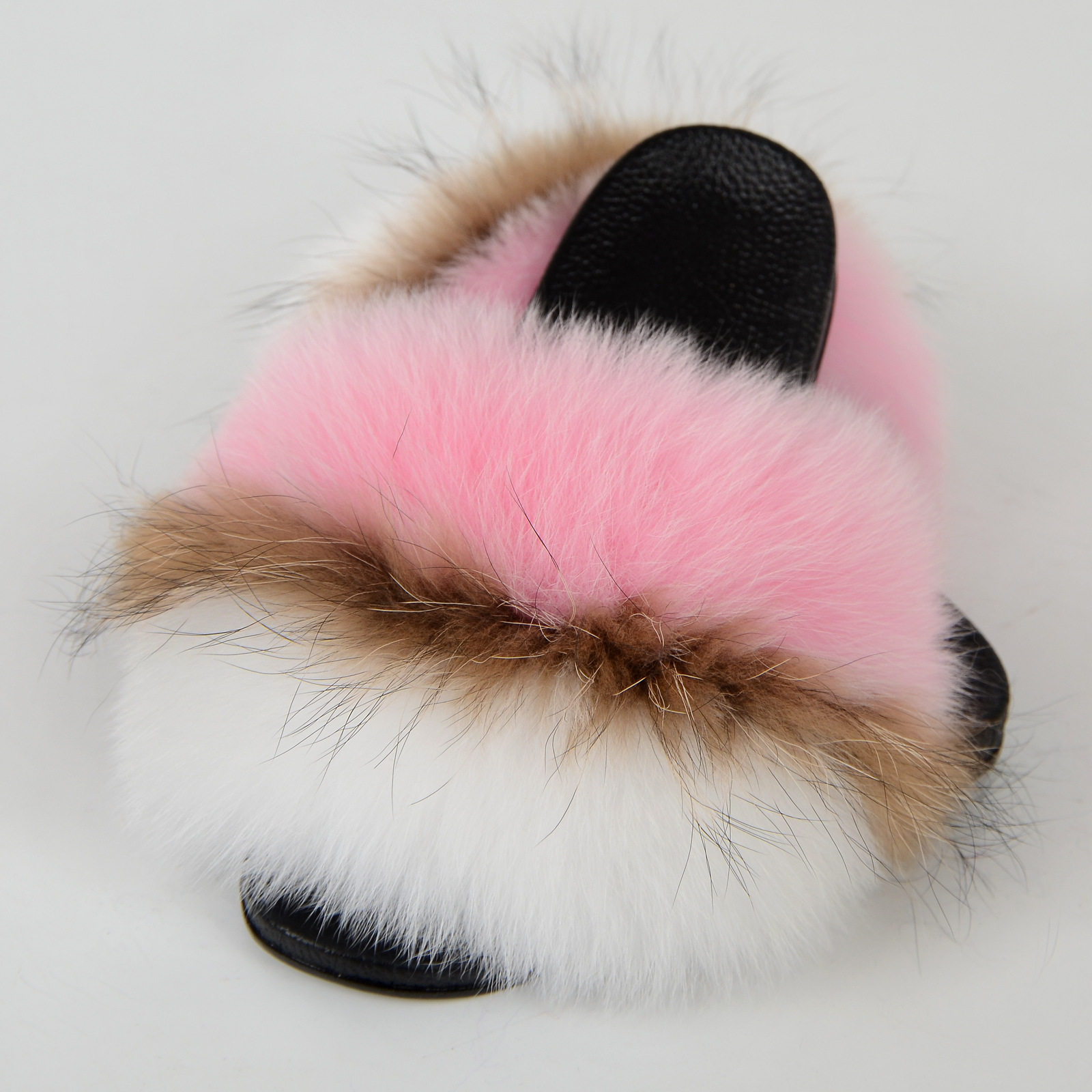 亚马逊毛毛拖鞋女夏皮草真狐狸毛拖鞋外出一字拖新款PVC鞋底