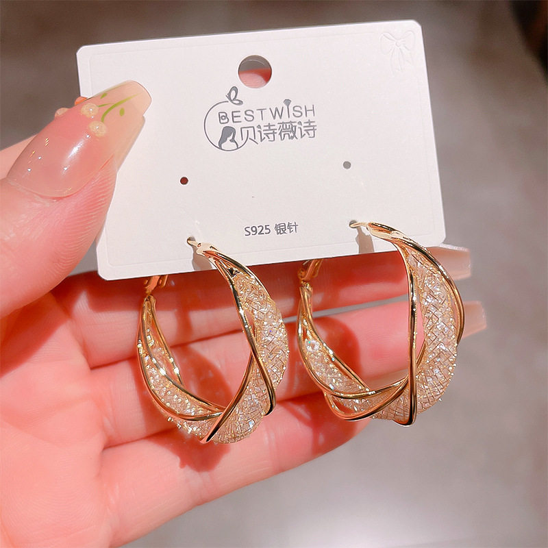 925银针锆石圆圈精工耳环 女韩版冷淡风高级感时尚百搭耳环饰品