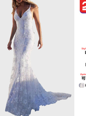 2025欧美外贸新款 礼服长裙ebay亚马逊性感V领白色吊带礼服连衣裙