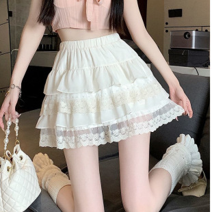 白色蕾丝蛋糕裙半身裙女春夏高腰显瘦小个子a字裙公主蓬蓬裙短裙