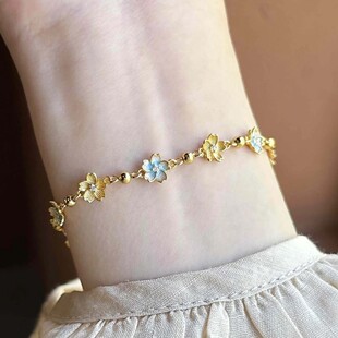 樱花彩新中式描金珐琅气质手链女轻奢小众手饰送礼物直播厂家直销