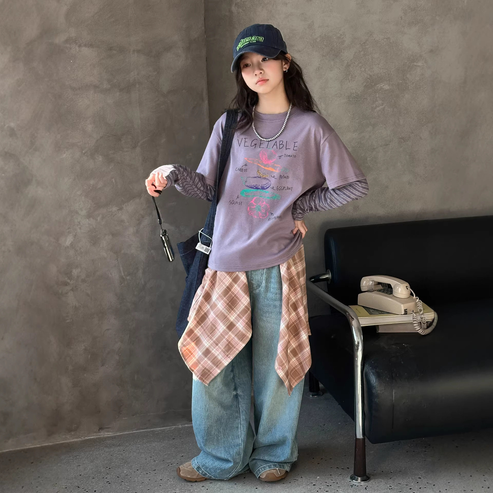 女童春装假两件长袖T恤套装2025新款女孩春季时髦打底衫t牛仔裤潮,童装/婴儿装/亲子装,套装,淘宝优惠券,粉丝福利购,淘宝优惠卷