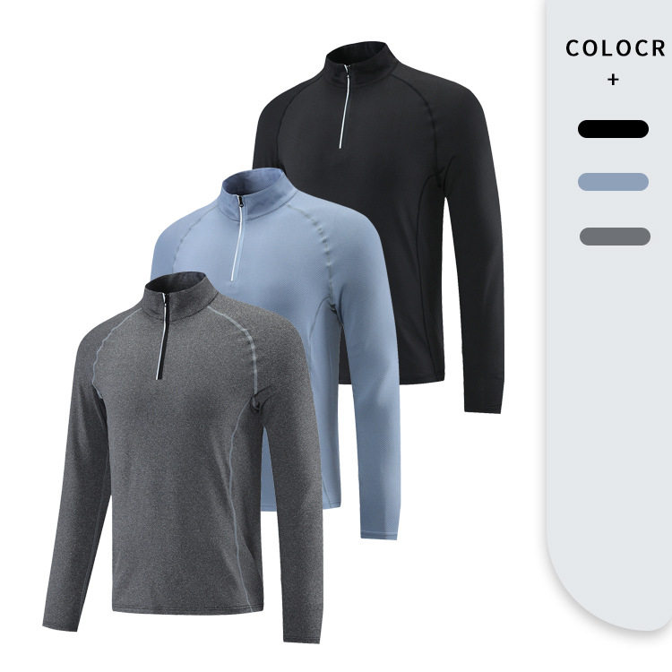 跑步训练健身服男立领半拉链涤纶速干透气运动长袖T恤透气速干