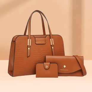 大容量纯色硬面石头纹子母包  新款时尚简约横款方型PU单肩斜挎包